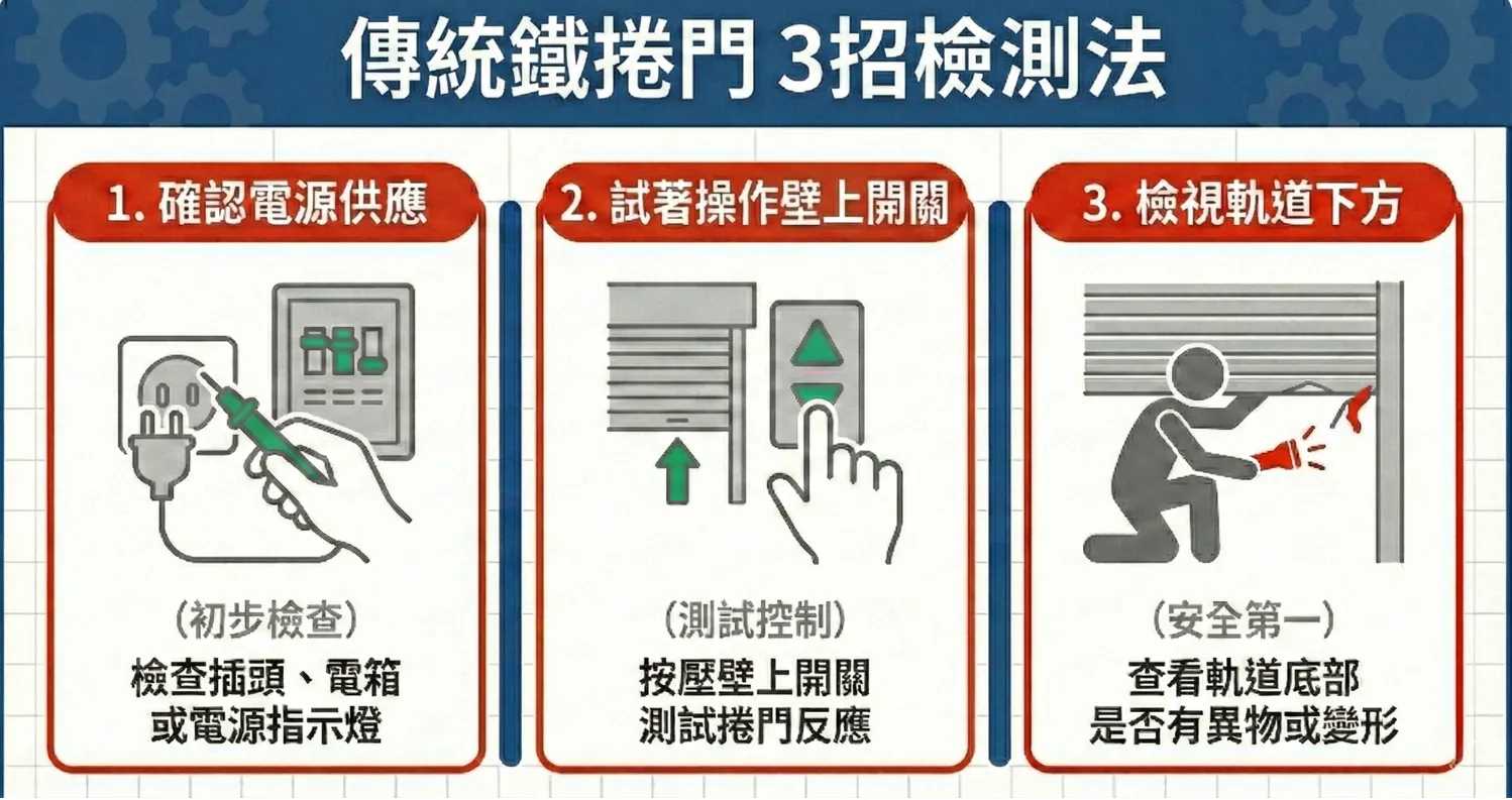 傳統鐵捲門突然不動了-3招檢測法判斷哪裡壞掉